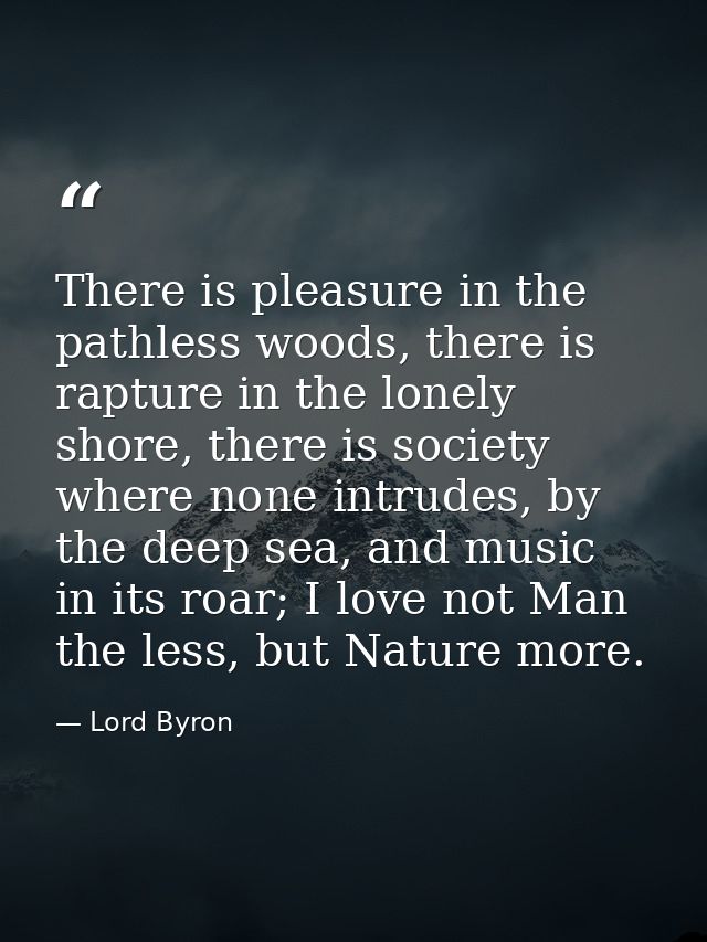 There is pleasure in the pathless woods, there is rapture in the lonely shore, there is society where none intrudes, by  — Lord Byron
