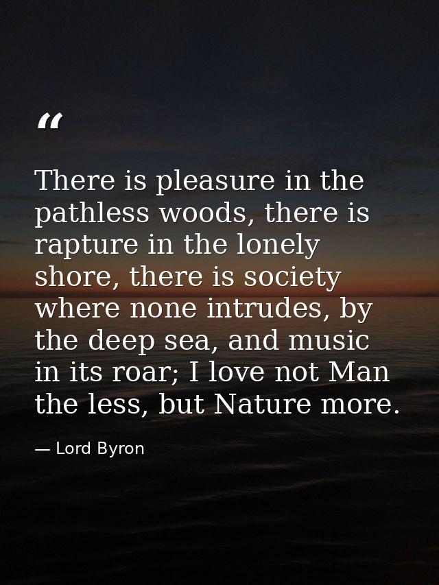 There is pleasure in the pathless woods, there is rapture in the lonely shore, there is society where none intrudes, by  — Lord Byron