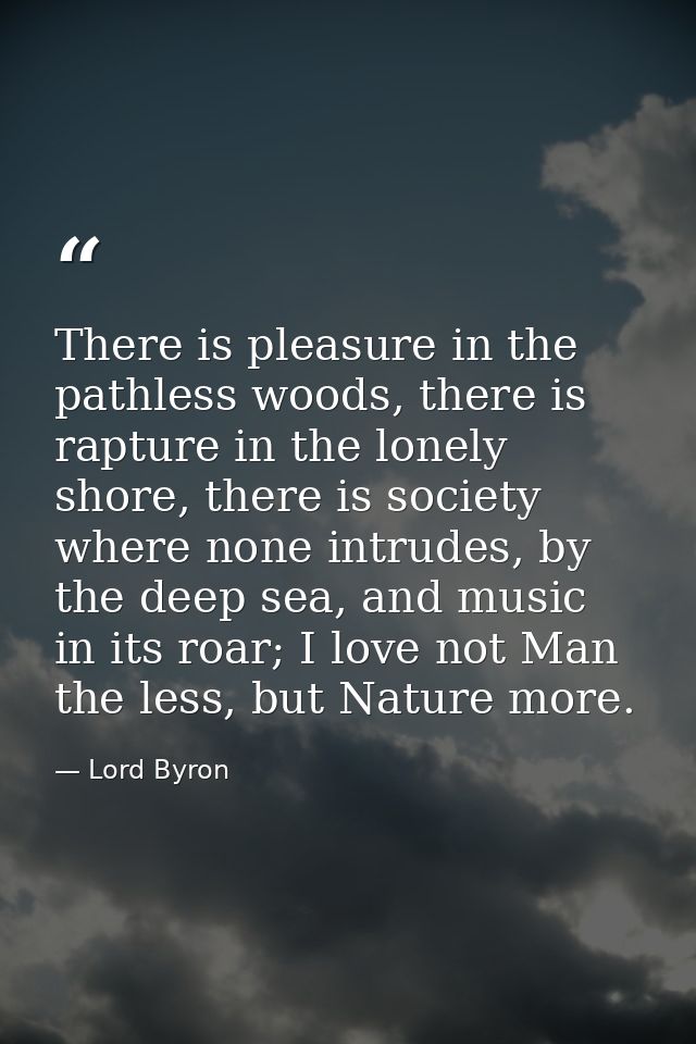 There is pleasure in the pathless woods, there is rapture in the lonely shore, there is society where none intrudes, by  — Lord Byron