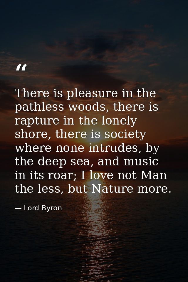 There is pleasure in the pathless woods, there is rapture in the lonely shore, there is society where none intrudes, by  — Lord Byron