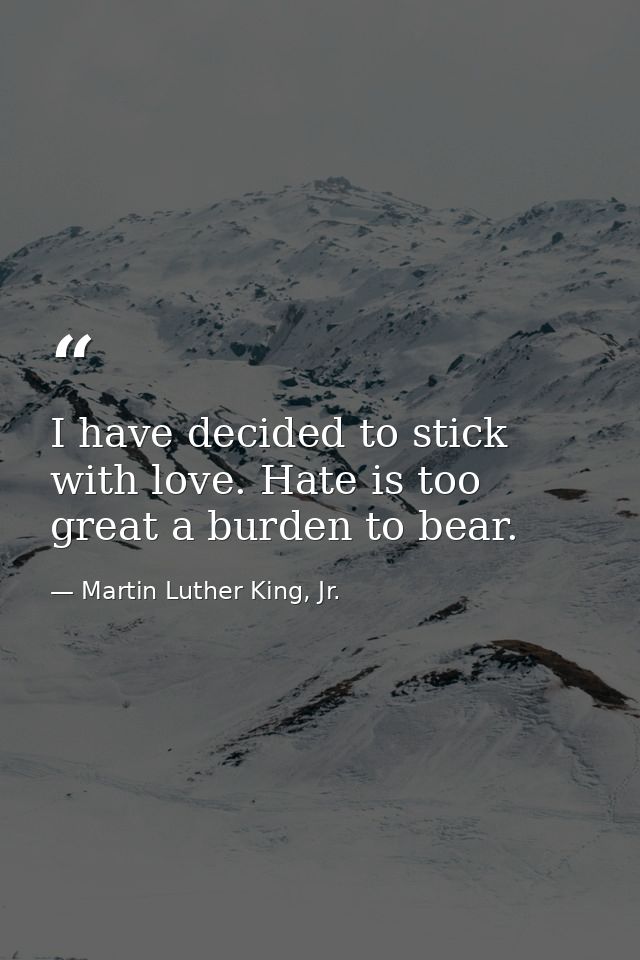 I have decided to stick with love. Hate is too great a burden to bear. — Martin Luther King, Jr.