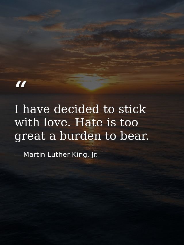 I have decided to stick with love. Hate is too great a burden to bear. — Martin Luther King, Jr.