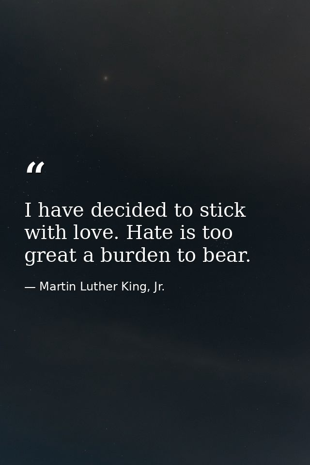 I have decided to stick with love. Hate is too great a burden to bear. — Martin Luther King, Jr.