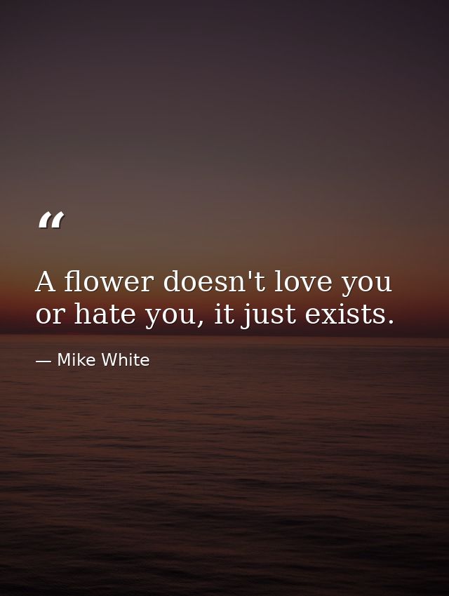 A flower doesn't love you or hate you, it just exists. — Mike White