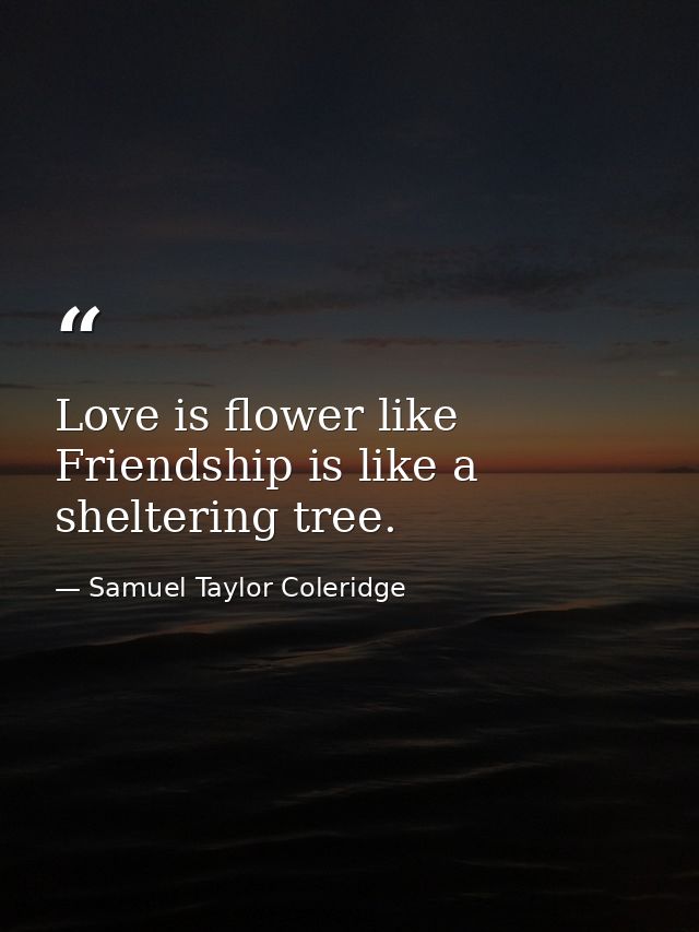 Love is flower like Friendship is like a sheltering tree. — Samuel Taylor Coleridge