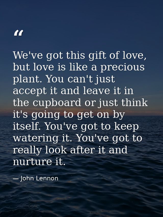 We've got this gift of love, but love is like a precious plant. You can't just accept it and leave it in the cupboard or — John Lennon