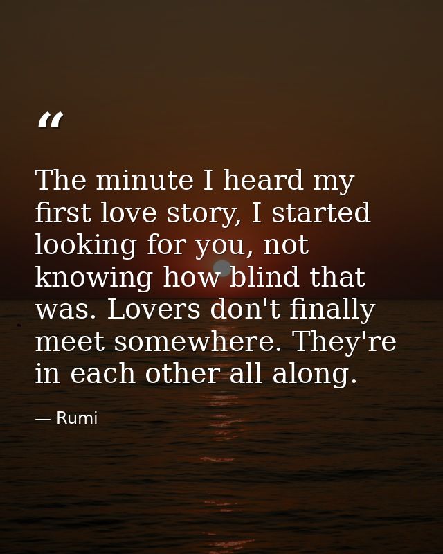 The minute I heard my first love story, I started looking for you, not knowing how blind that was. Lovers don't finally  — Rumi