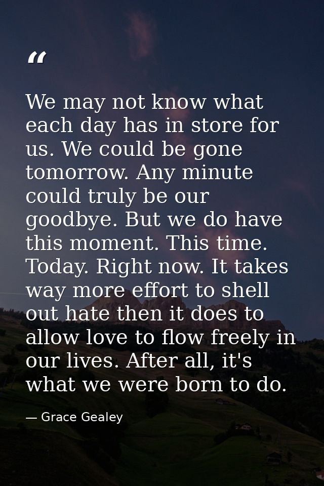 We may not know what each day has in store for us. We could be gone tomorrow. Any minute could truly be our goodbye. But — Grace Gealey
