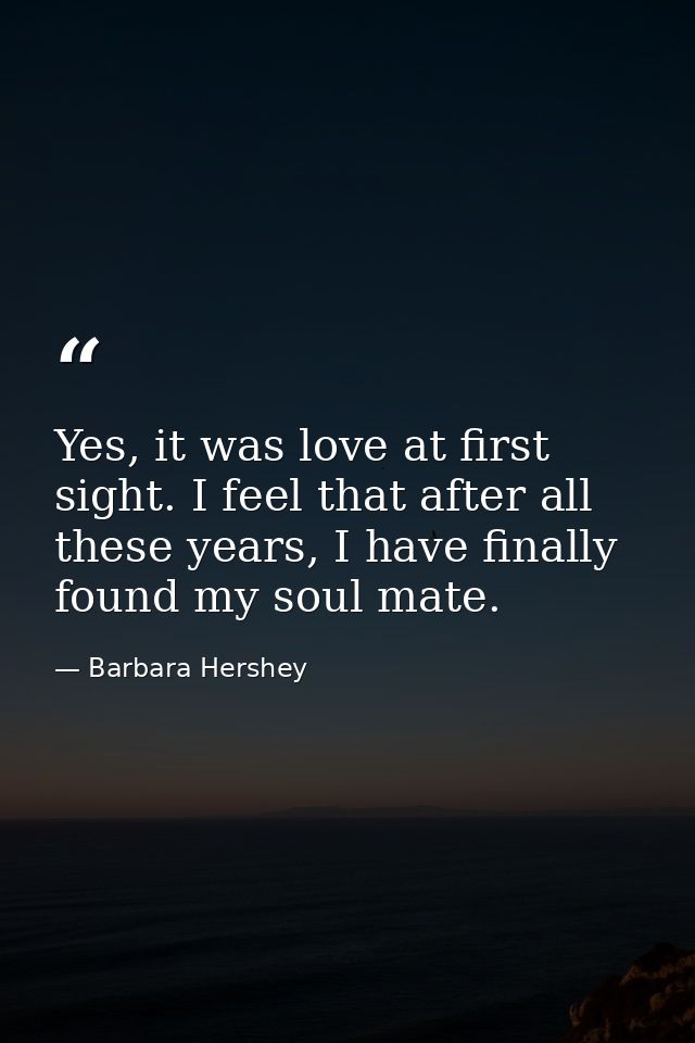 Yes, it was love at first sight. I feel that after all these years, I have finally found my soul mate. — Barbara Hershey