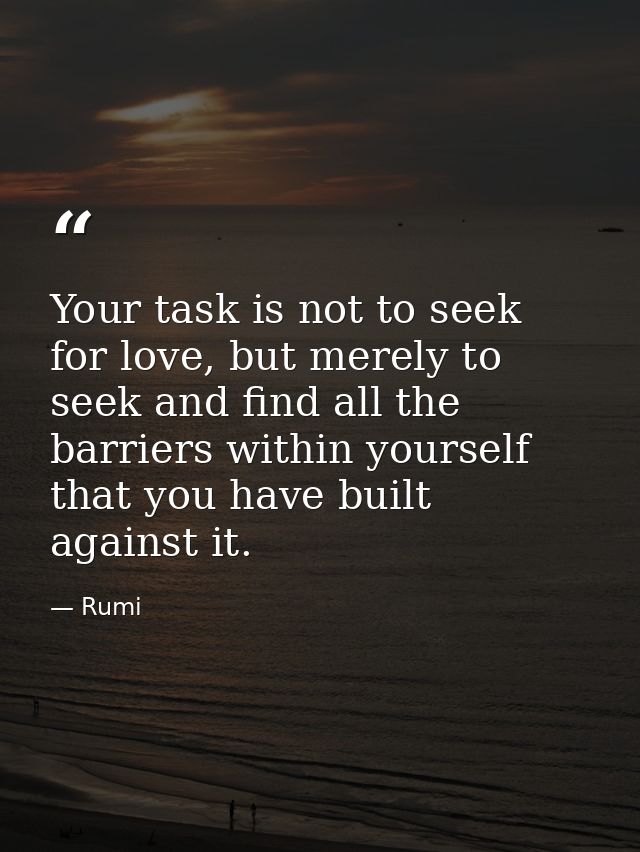 Your task is not to seek for love, but merely to seek and find all the barriers within yourself that you have built agai — Rumi