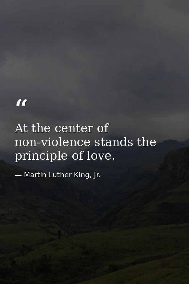 At the center of non-violence stands the principle of love. — Martin Luther King, Jr.