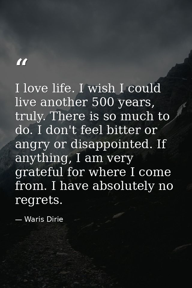 I love life. I wish I could live another 500 years, truly. There is so much to do. I don't feel bitter or angry or disap — Waris Dirie