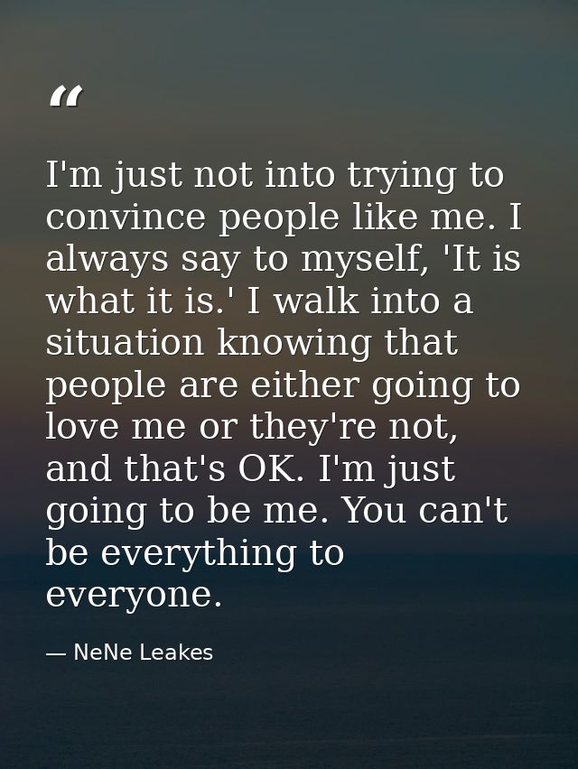 I'm just not into trying to convince people like me. I always say to myself, 'It is what it is.' I walk into a situation — NeNe Leakes
