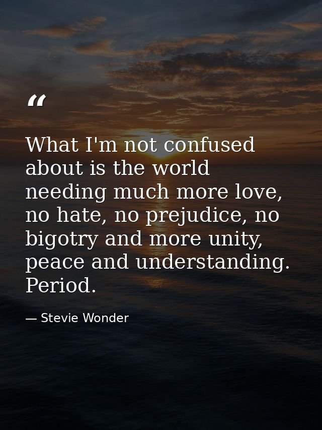 What I'm not confused about is the world needing much more love, no hate, no prejudice, no bigotry and more unity, peace — Stevie Wonder