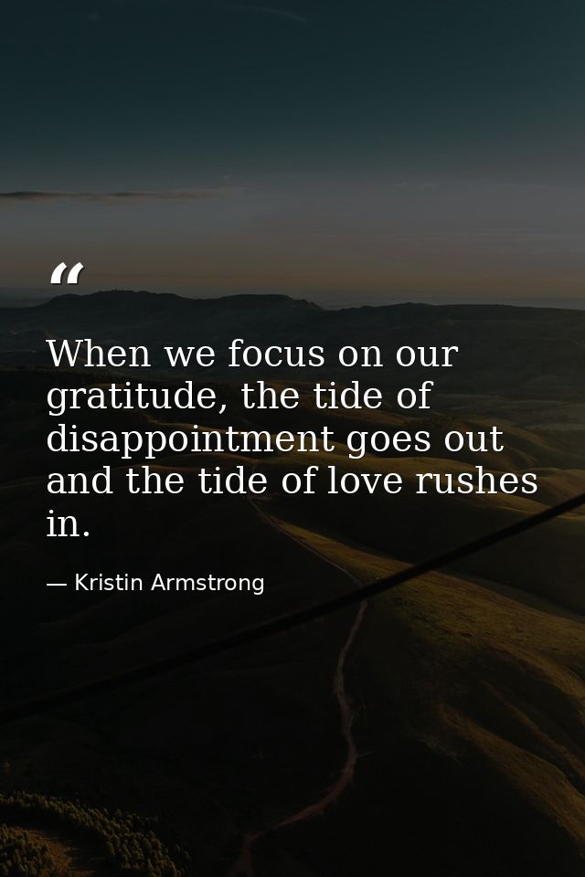 When we focus on our gratitude, the tide of disappointment goes out and the tide of love rushes in. — Kristin Armstrong