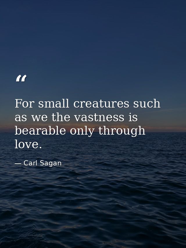 For small creatures such as we the vastness is bearable only through love. — Carl Sagan