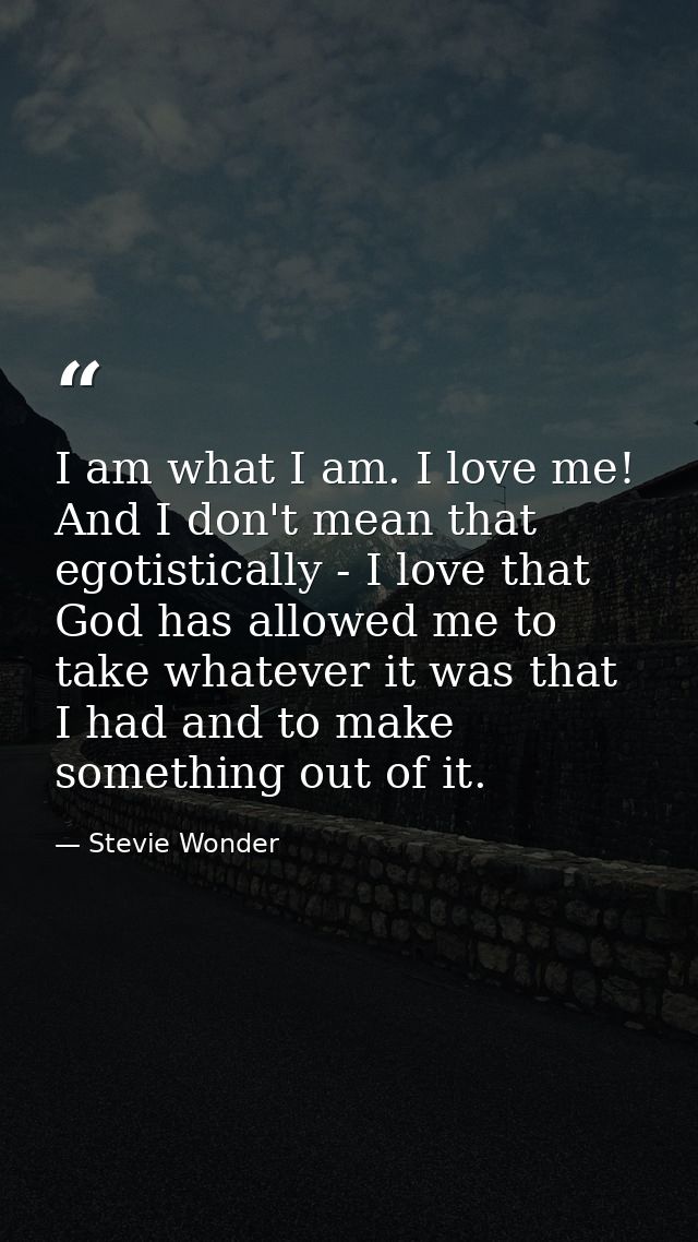 I am what I am. I love me! And I don't mean that egotistically - I love that God has allowed me to take whatever it was  — Stevie Wonder