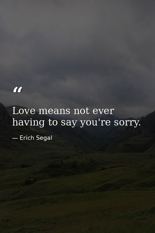 Love means not ever having to say you're sorry. — Erich Segal