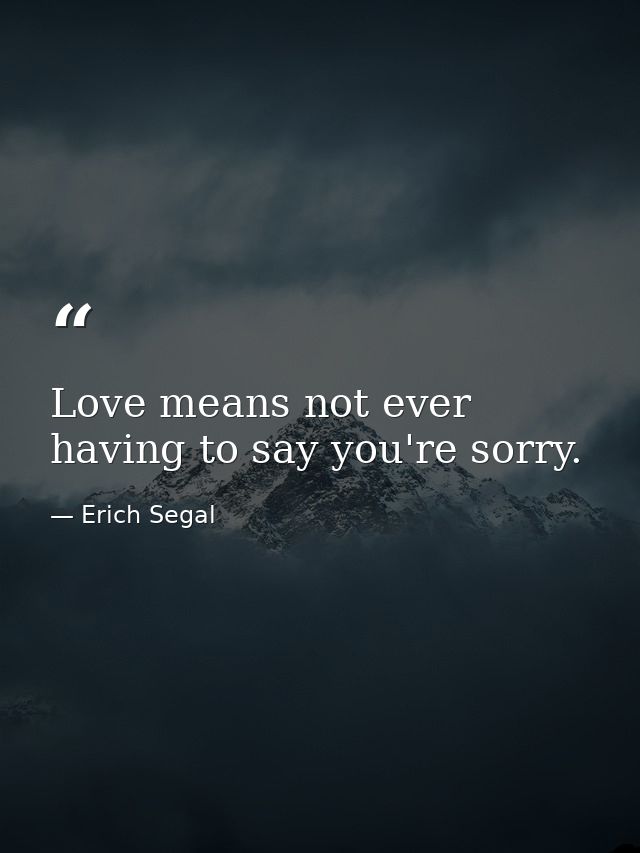 Love means not ever having to say you're sorry. — Erich Segal