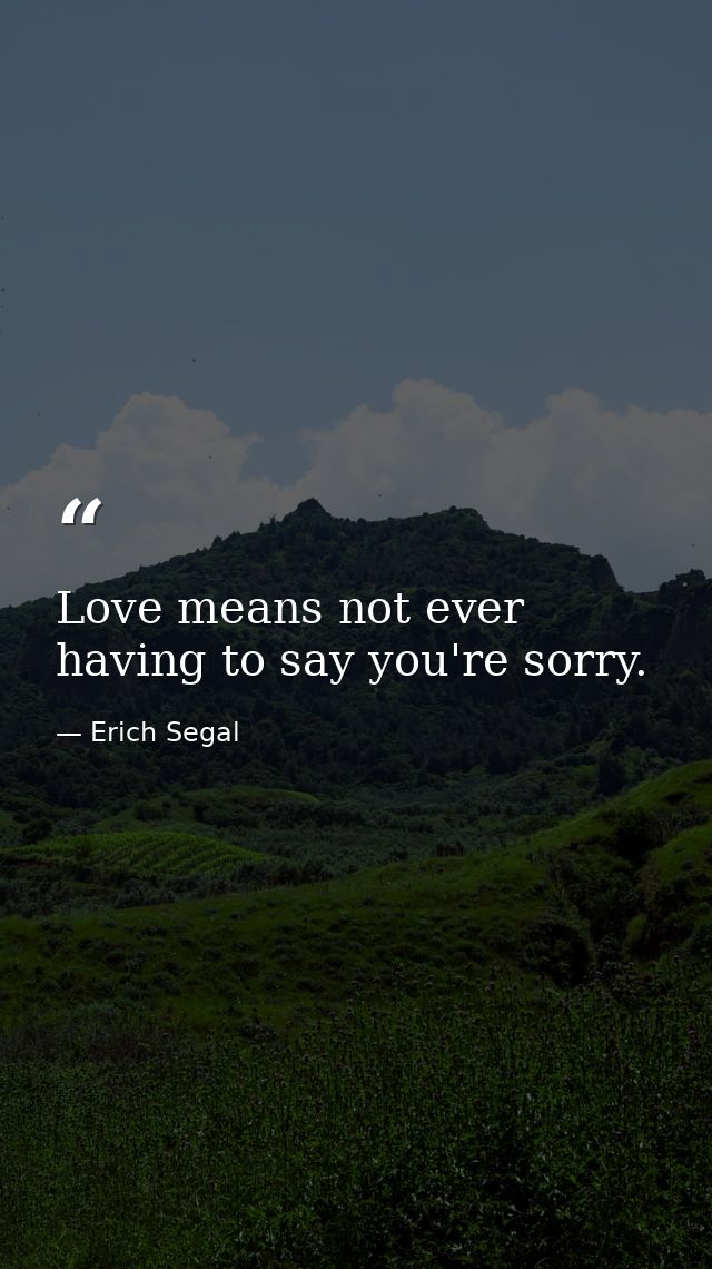 Love means not ever having to say you're sorry. — Erich Segal