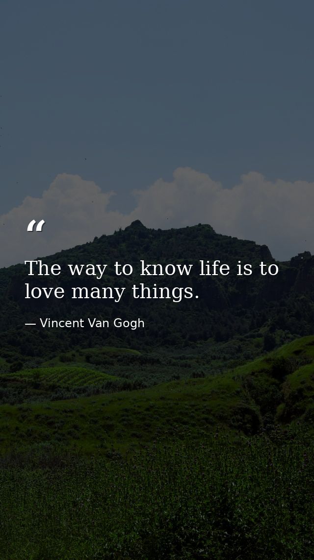 The way to know life is to love many things. — Vincent Van Gogh