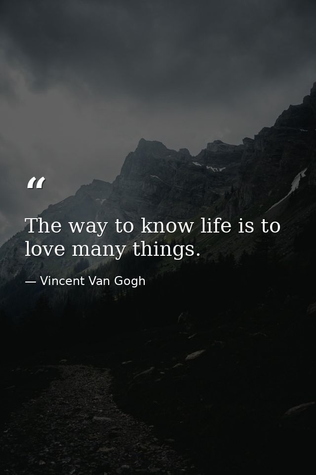 The way to know life is to love many things. — Vincent Van Gogh