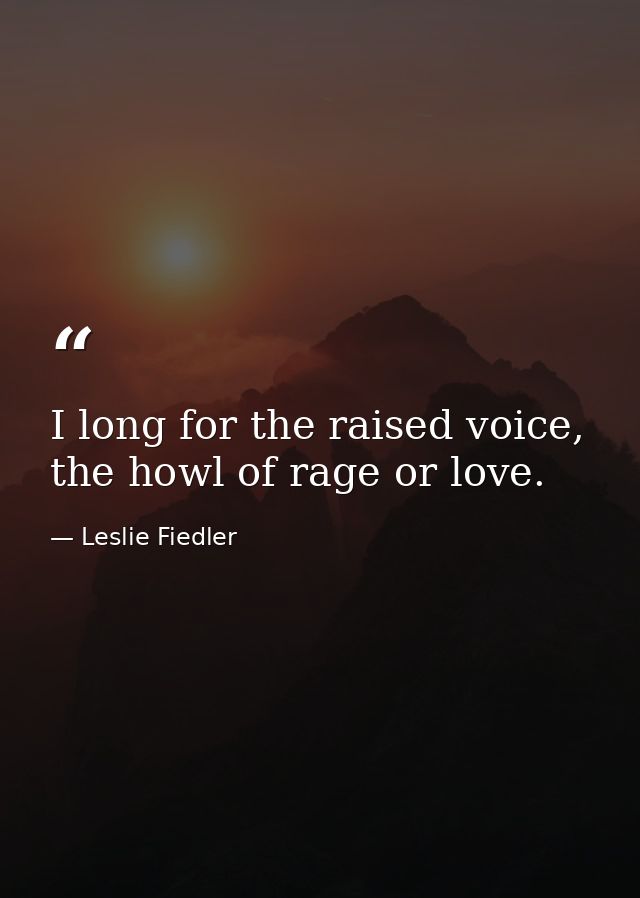 I long for the raised voice, the howl of rage or love. — Leslie Fiedler