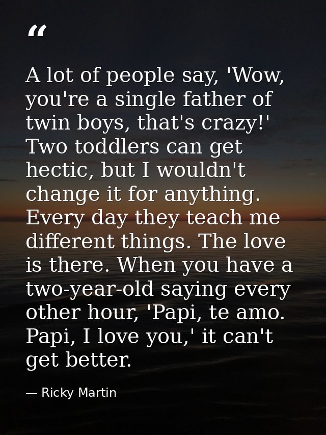 A lot of people say, 'Wow, you're a single father of twin boys, that's crazy!' Two toddlers can get hectic, but I wouldn — Ricky Martin
