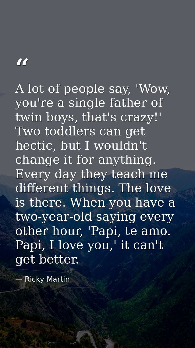 A lot of people say, 'Wow, you're a single father of twin boys, that's crazy!' Two toddlers can get hectic, but I wouldn — Ricky Martin