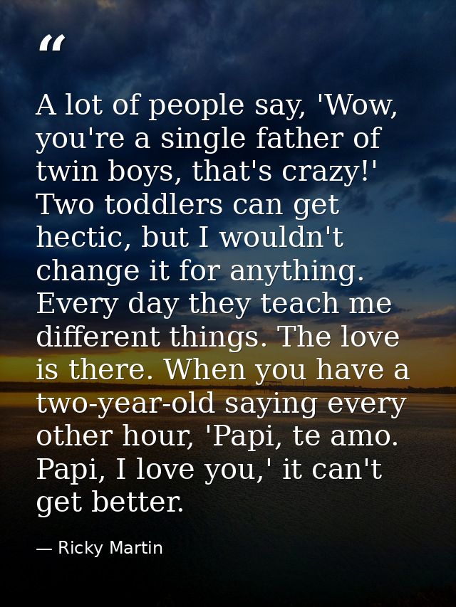 A lot of people say, 'Wow, you're a single father of twin boys, that's crazy!' Two toddlers can get hectic, but I wouldn — Ricky Martin