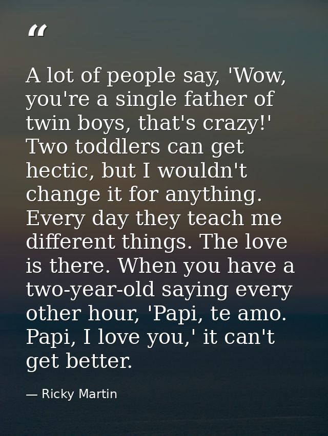 A lot of people say, 'Wow, you're a single father of twin boys, that's crazy!' Two toddlers can get hectic, but I wouldn — Ricky Martin