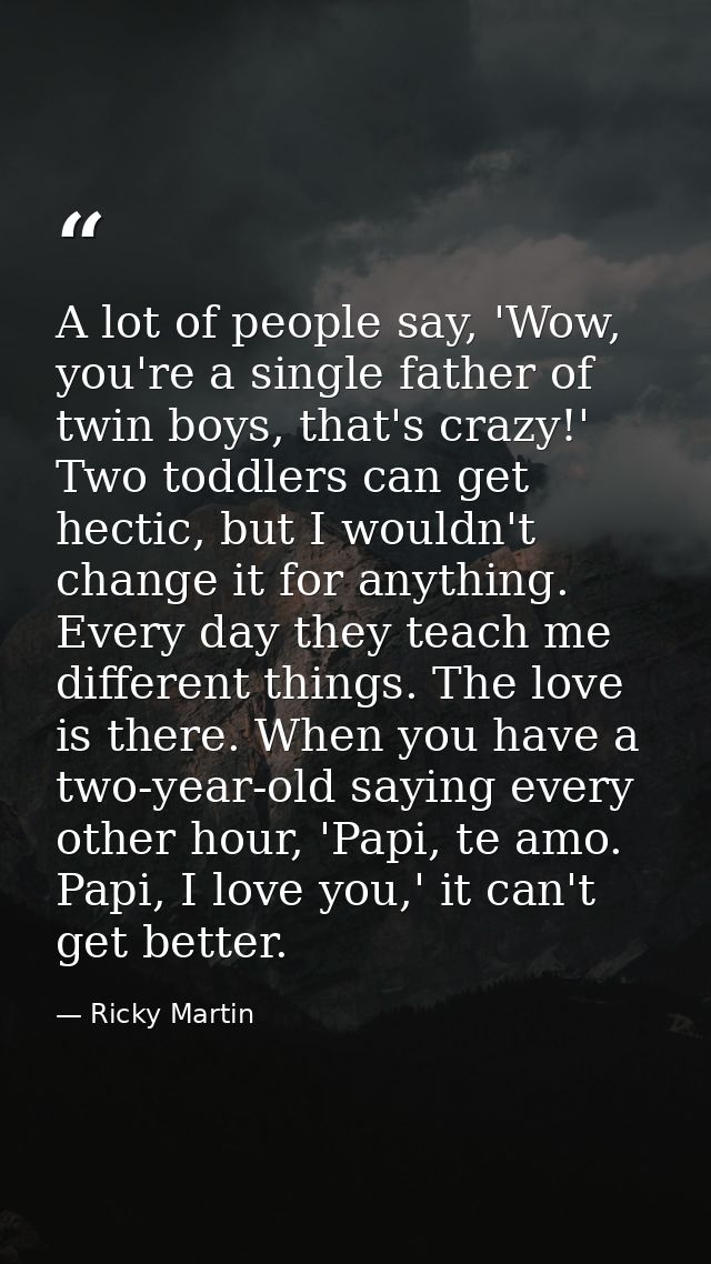 A lot of people say, 'Wow, you're a single father of twin boys, that's crazy!' Two toddlers can get hectic, but I wouldn — Ricky Martin