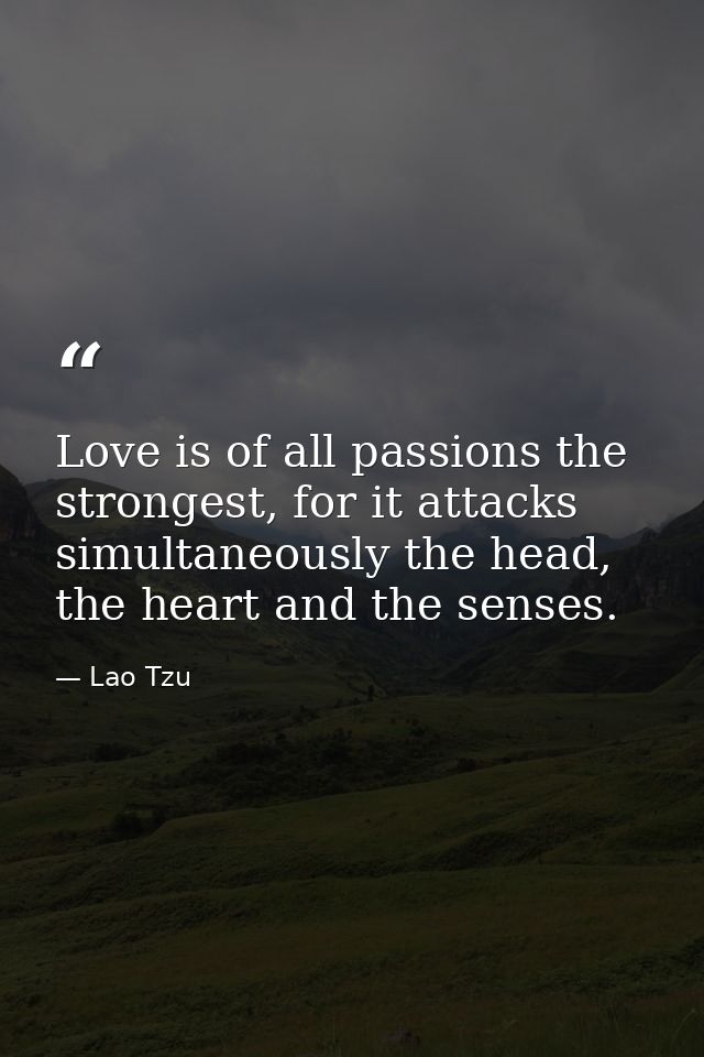 Love is of all passions the strongest, for it attacks simultaneously the head, the heart and the senses. — Lao Tzu