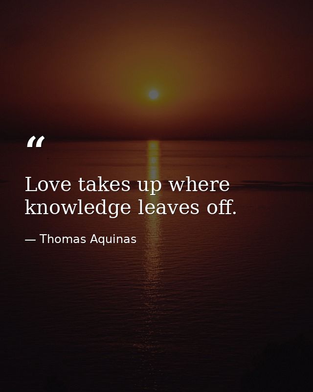 Love takes up where knowledge leaves off. — Thomas Aquinas