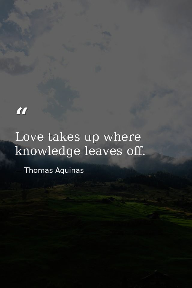 Love takes up where knowledge leaves off. — Thomas Aquinas