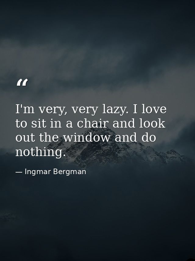 I'm very, very lazy. I love to sit in a chair and look out the window and do nothing. — Ingmar Bergman