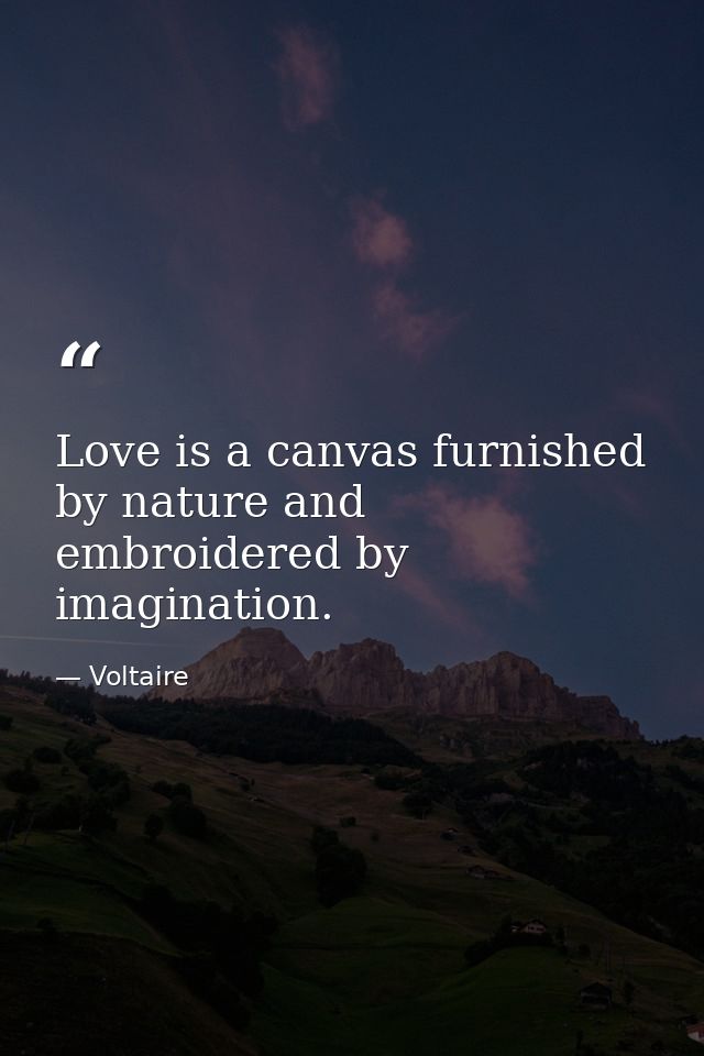 Love is a canvas furnished by nature and embroidered by imagination. — Voltaire