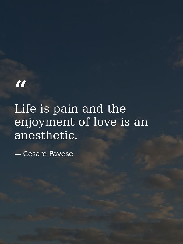Life is pain and the enjoyment of love is an anesthetic. — Cesare Pavese
