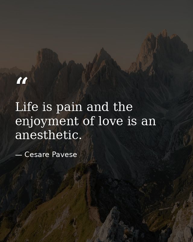 Life is pain and the enjoyment of love is an anesthetic. — Cesare Pavese