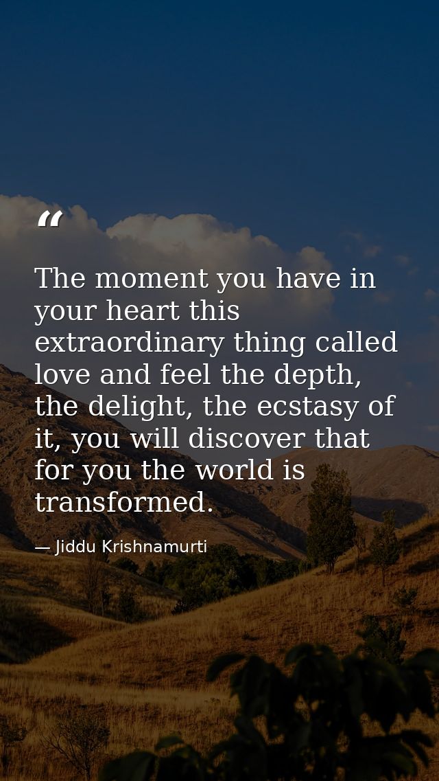 The moment you have in your heart this extraordinary thing called love and feel the depth, the delight, the ecstasy of i — Jiddu Krishnamurti