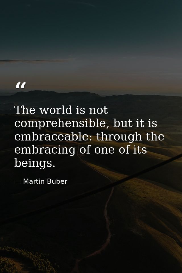 The world is not comprehensible, but it is embraceable: through the embracing of one of its beings. — Martin Buber
