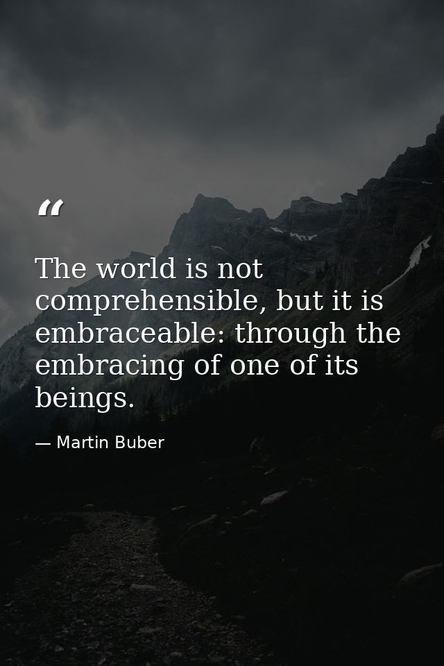 The world is not comprehensible, but it is embraceable: through the embracing of one of its beings. — Martin Buber