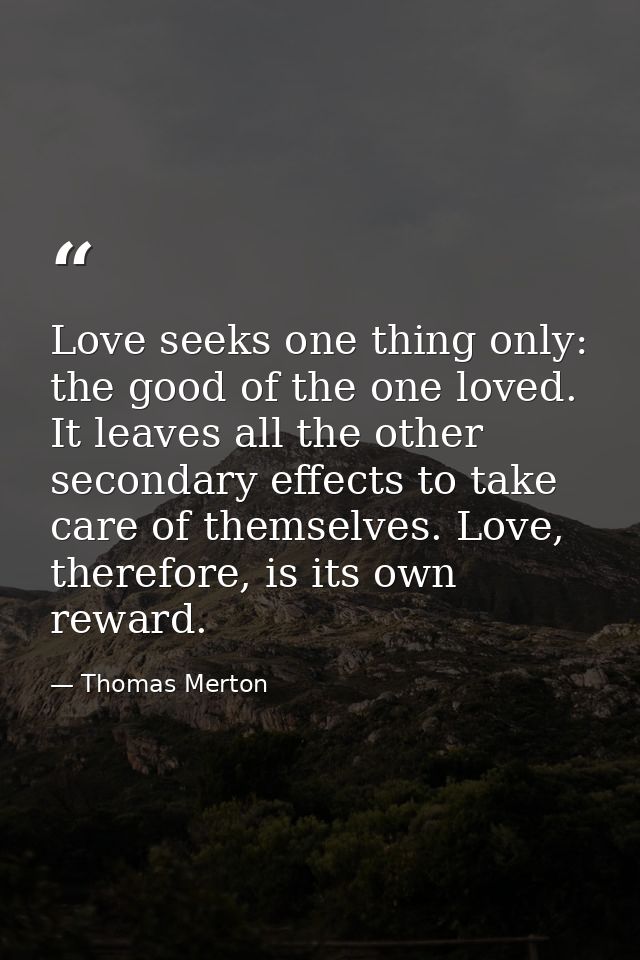 Love seeks one thing only: the good of the one loved. It leaves all the other secondary effects to take care of themselv — Thomas Merton