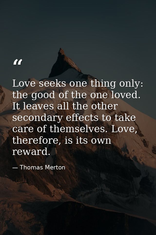 Love seeks one thing only: the good of the one loved. It leaves all the other secondary effects to take care of themselv — Thomas Merton