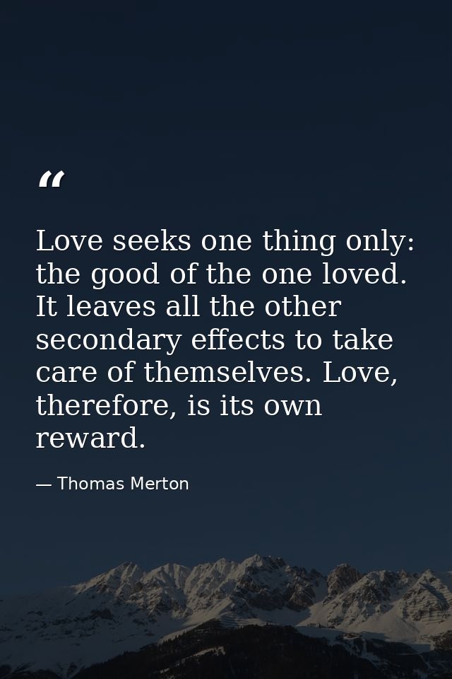 Love seeks one thing only: the good of the one loved. It leaves all the other secondary effects to take care of themselv — Thomas Merton