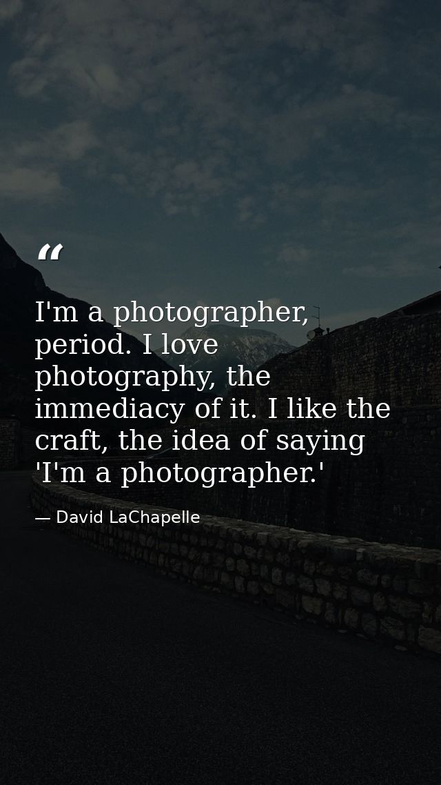 I'm a photographer, period. I love photography, the immediacy of it. I like the craft, the idea of saying 'I'm a photogr — David LaChapelle