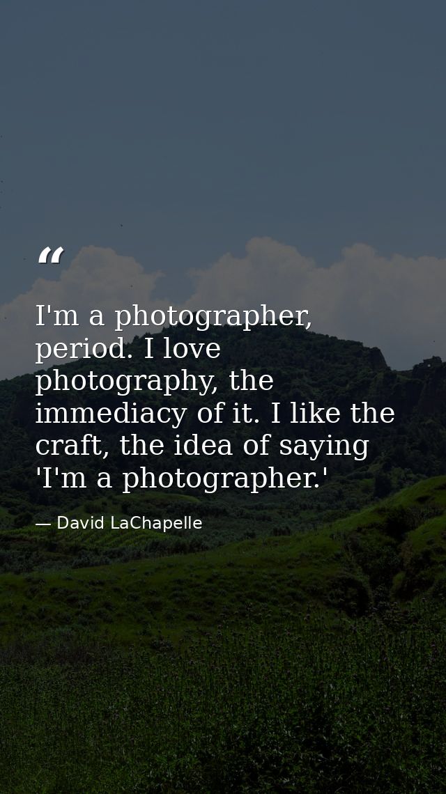 I'm a photographer, period. I love photography, the immediacy of it. I like the craft, the idea of saying 'I'm a photogr — David LaChapelle