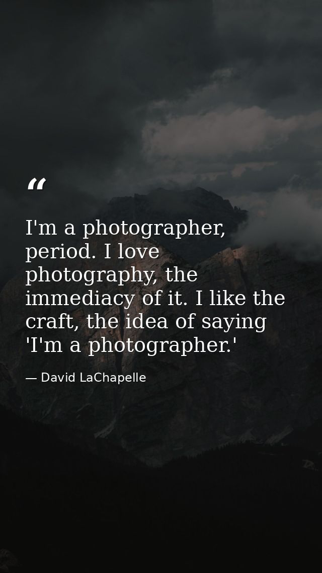 I'm a photographer, period. I love photography, the immediacy of it. I like the craft, the idea of saying 'I'm a photogr — David LaChapelle