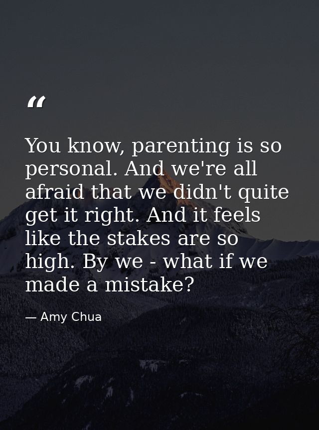 You know, parenting is so personal. And we're all afraid that we didn't quite get it right. And it feels like the stakes — Amy Chua