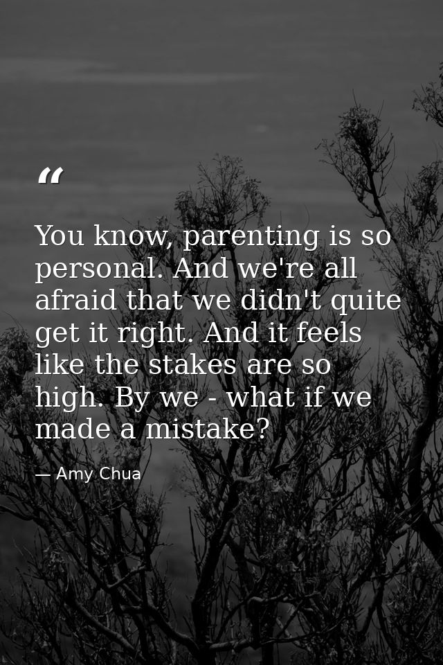 You know, parenting is so personal. And we're all afraid that we didn't quite get it right. And it feels like the stakes — Amy Chua